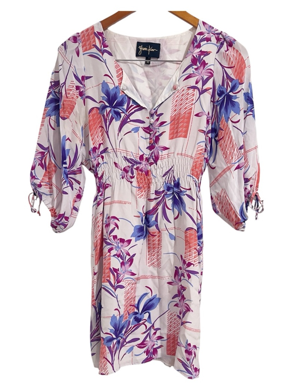 EUC Yumi Kim Lilac Purple Floral Tie Ballon Sleeve Silk Mini Dress